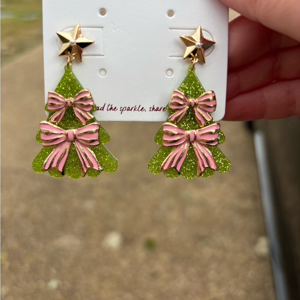 Make an offer- Festive Green and Pink Christmas Tree Earring